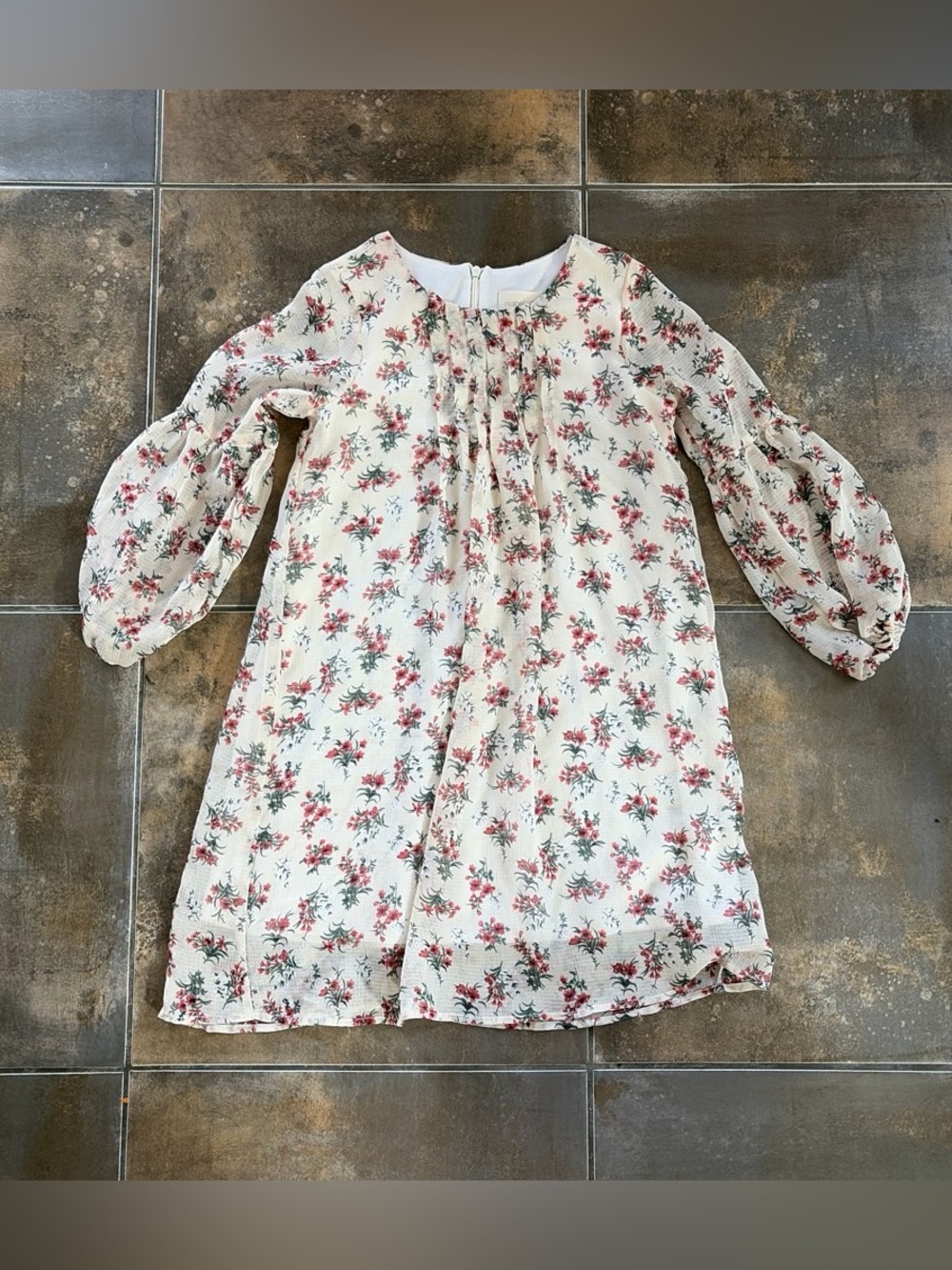 Mabel + Honey Girls' Cream Floral Long-Sleeve Dress